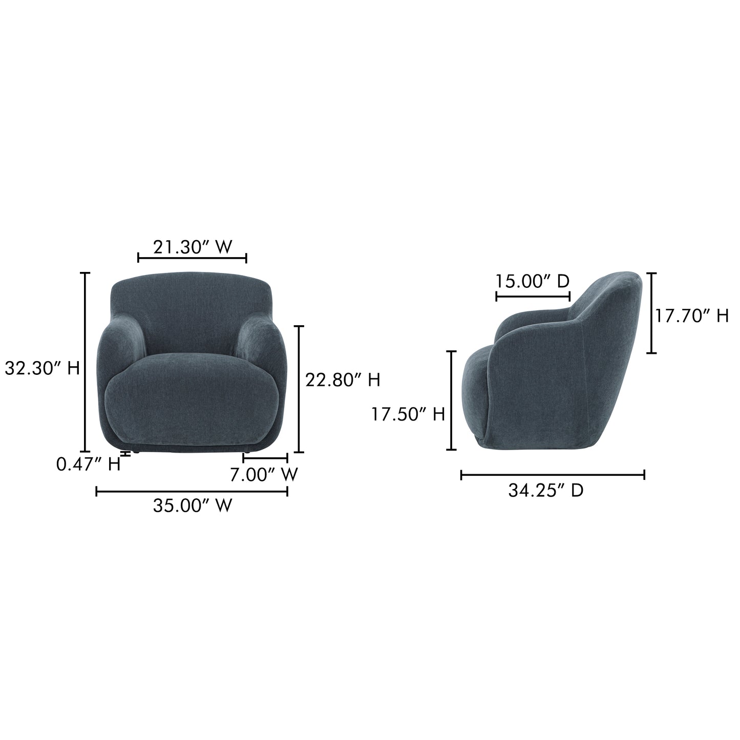 Stevie Lounge Chair Slate Blue by Moe's Home