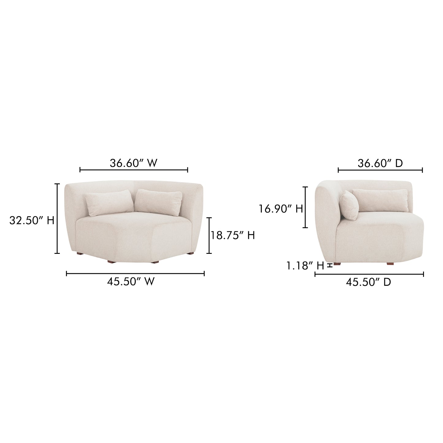 Amelia Corner Chair Warm White by Moe's Home