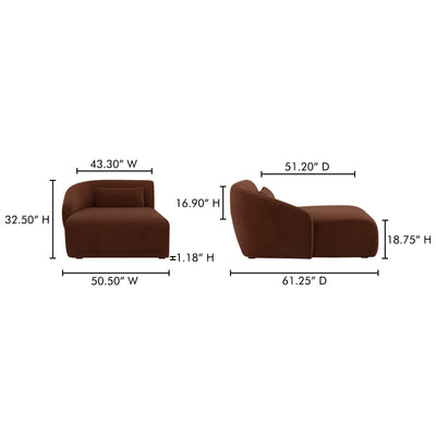 Amelia Left Arm Facing Chaise Chestnut by Moe's Home