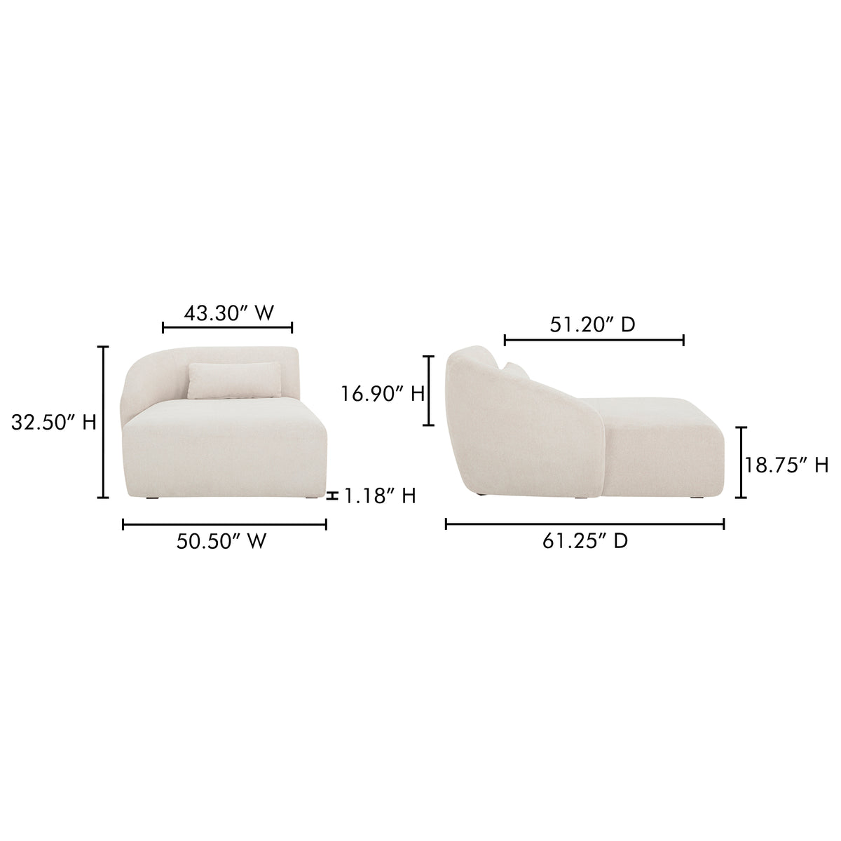 Amelia Left Arm Facing Chaise Warm White by Moe's Home