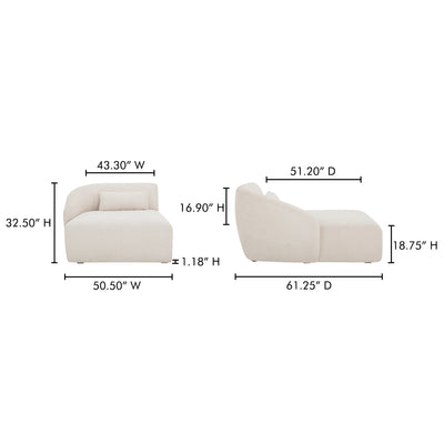 Amelia Left Arm Facing Chaise Warm White by Moe's Home