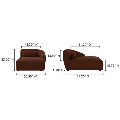 Amelia Right Arm Facing Chaise Chestnut by Moe's Home