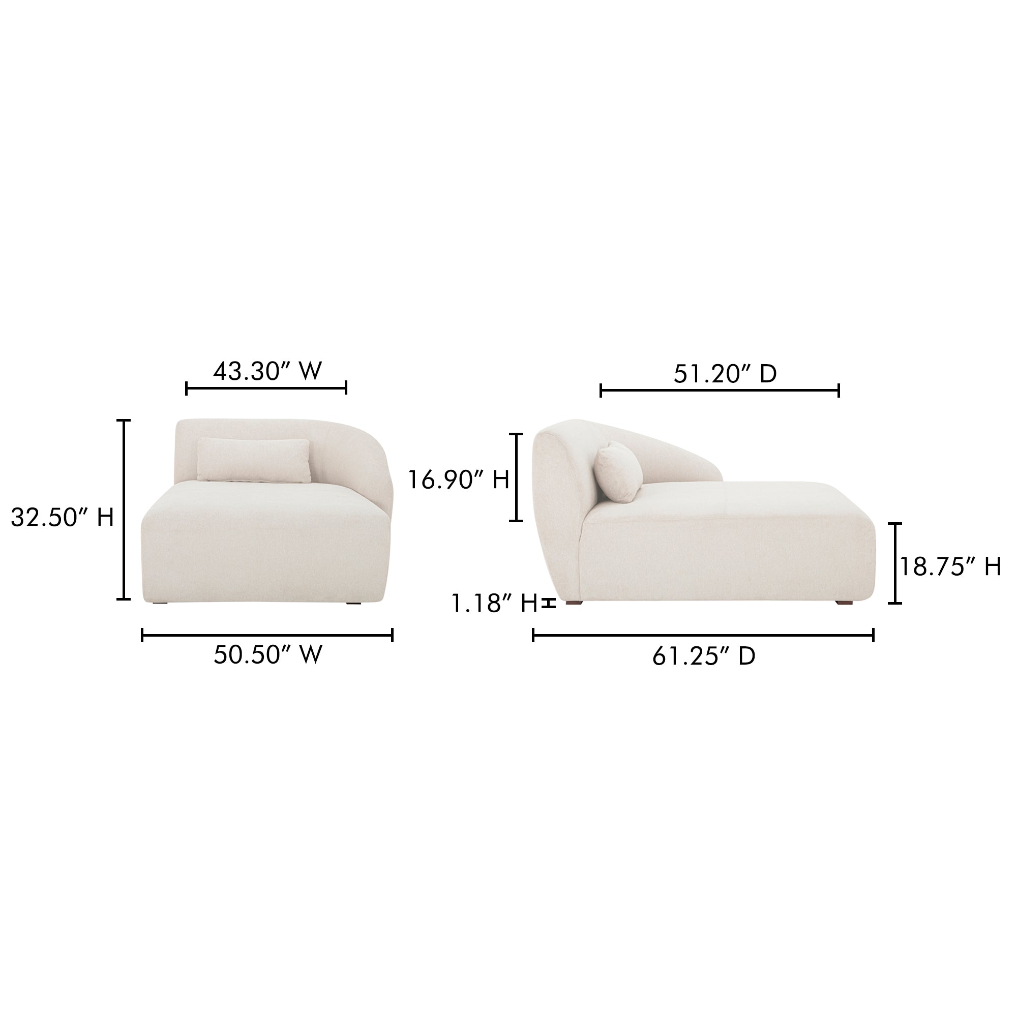 Amelia Right Arm Facing Chaise Warm White