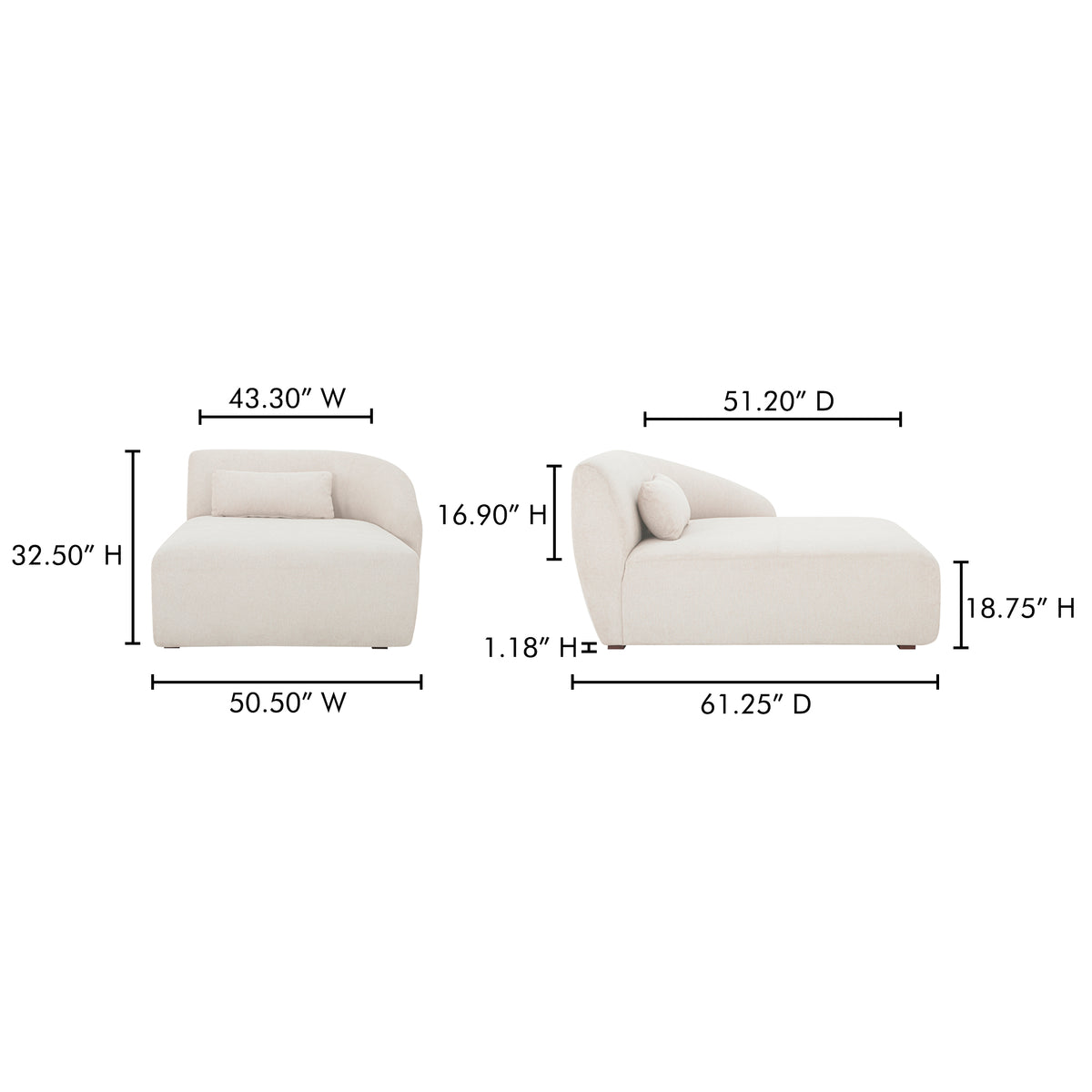 Amelia Right Arm Facing Chaise Warm White by Moe's Home