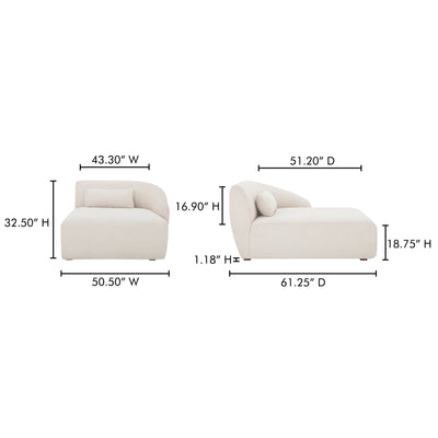 Amelia Right Arm Facing Chaise Warm White by Moe's Home