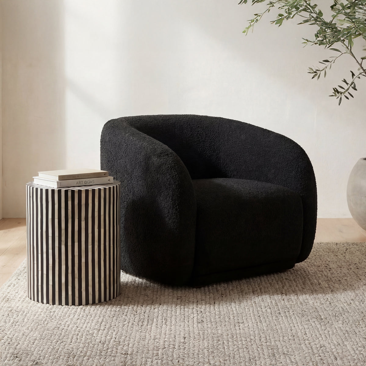 Faye Accent Chair Black Boucle by Moe's Home