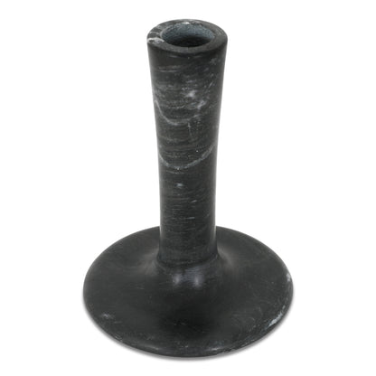 East Tall Candle Holder Black Veined Marble | Black