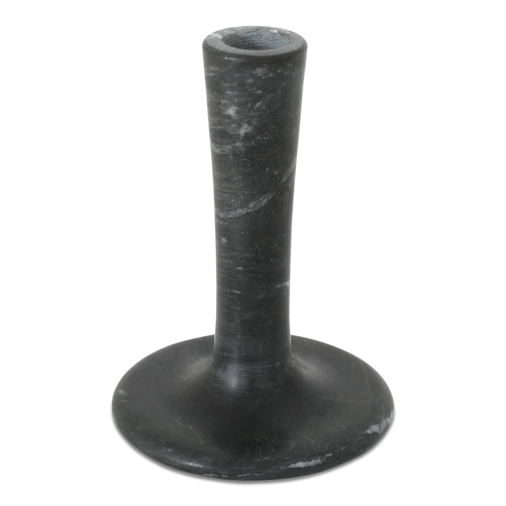 East Tall Candle Holder Black Veined Marble