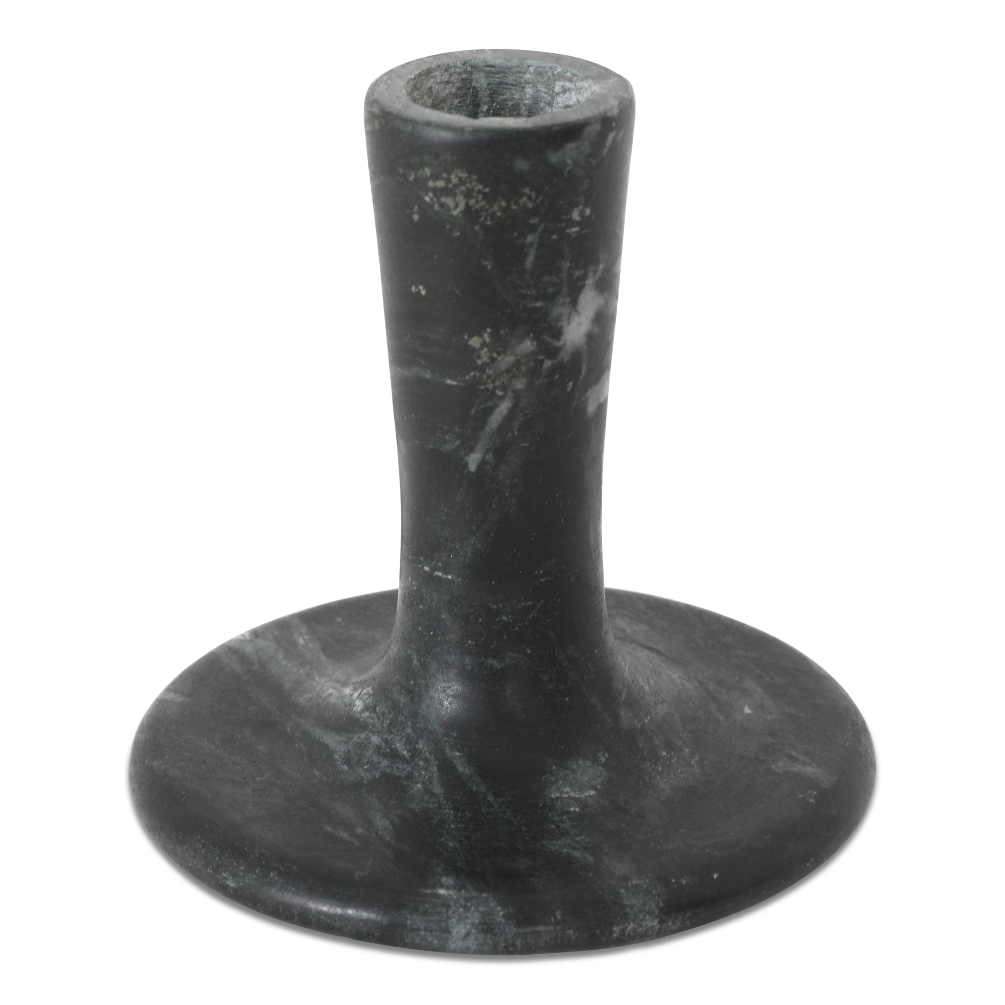 East Short Candle Holder Black Veined Marble | Black