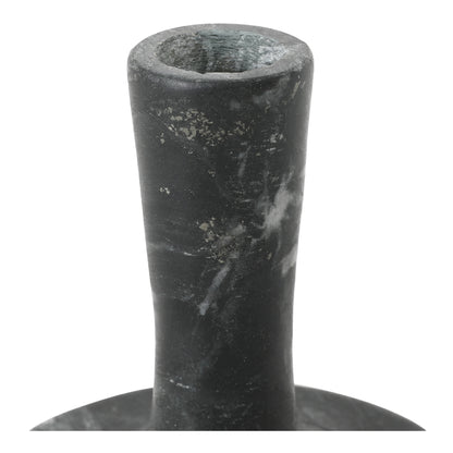 East Short Candle Holder Black Veined Marble