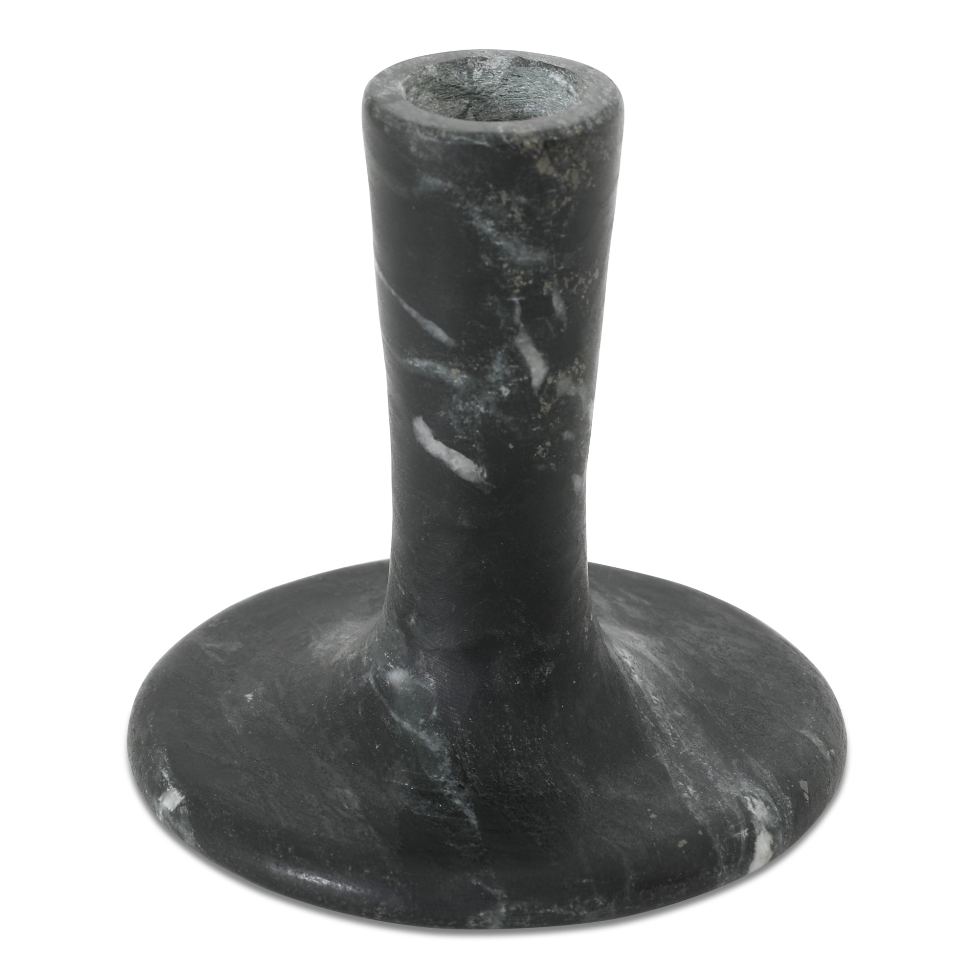 East Short Candle Holder Black Veined Marble