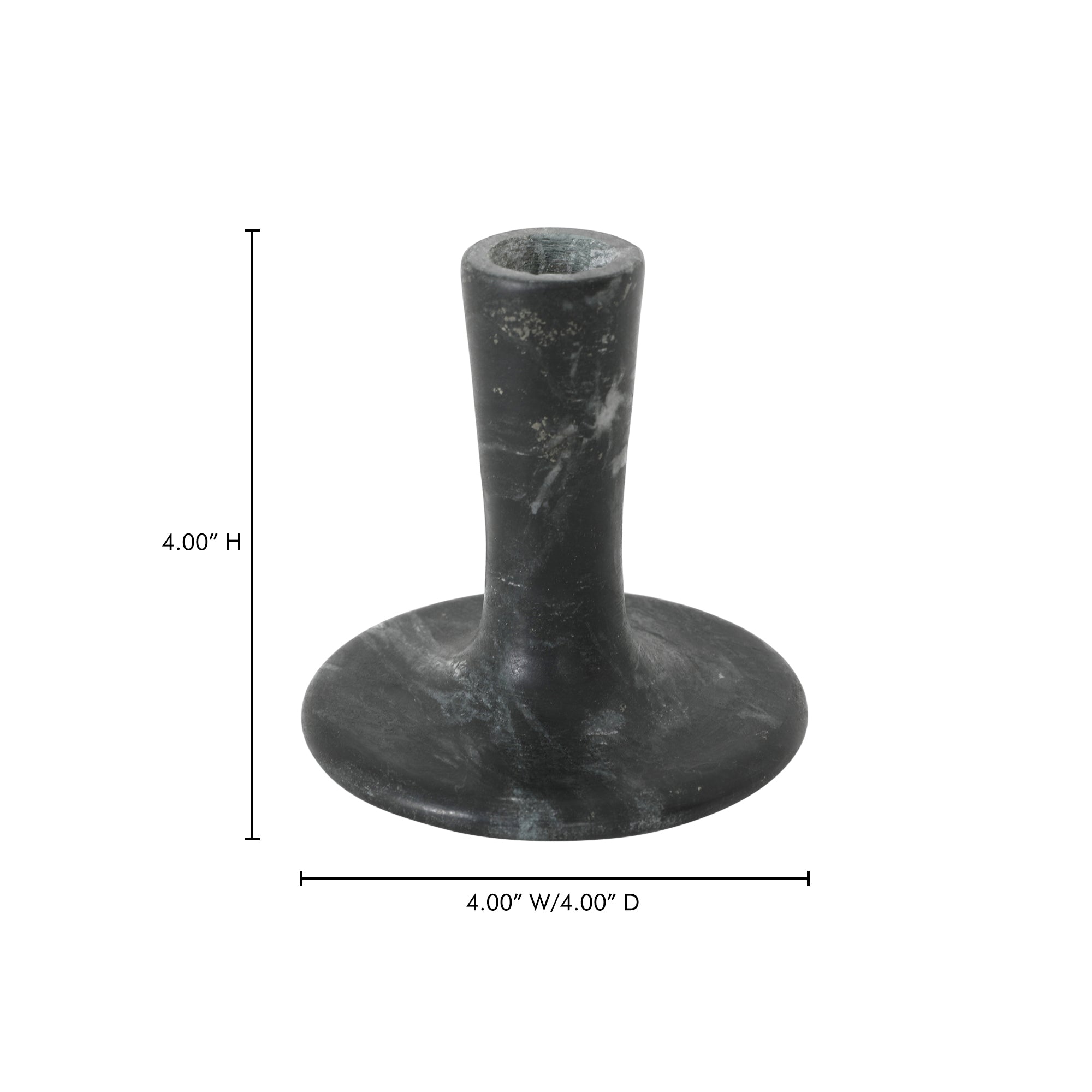 East Short Candle Holder Black Veined Marble