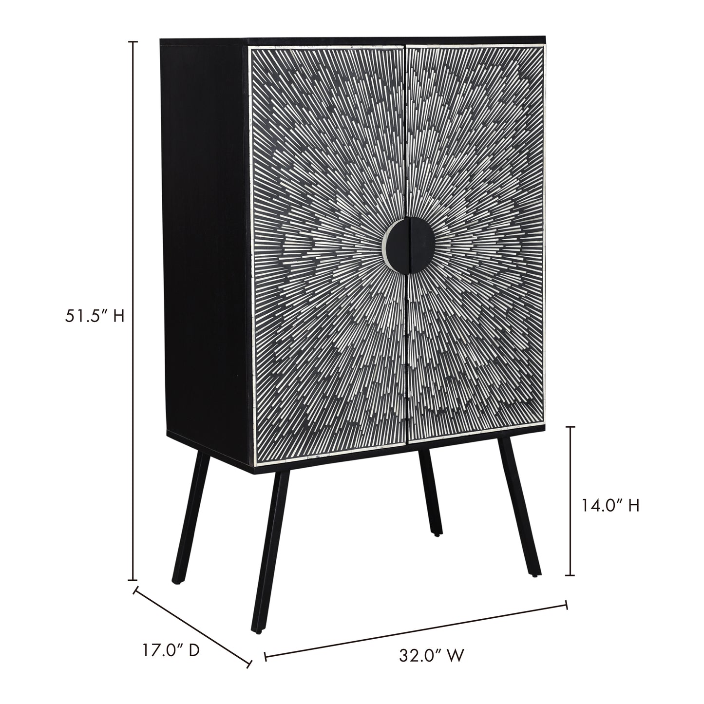 Sunburst Wine Cabinet Black by Moe's Home