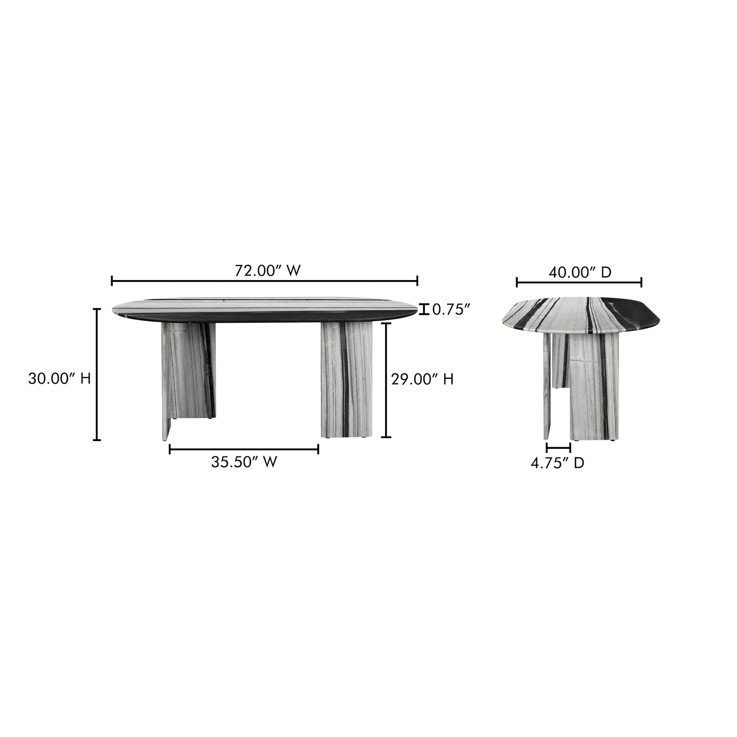 Celia Oval Dining Table Panda Marble by Moe's Home