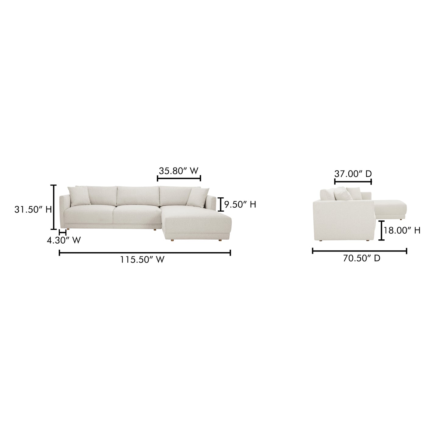 Bryn Sectional Right Oyster by Moe's Home