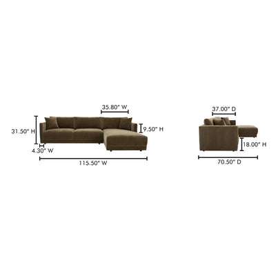 Bryn Sectional Right Heritage Cedar Green by Moe's Home