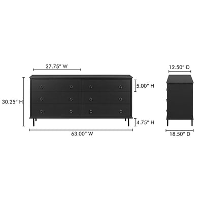 Reagan 6 Drawer Dresser Black by Moe's Home