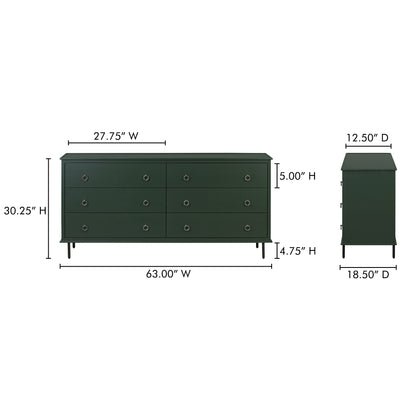 Reagan 6 Drawer Dresser Deep Green