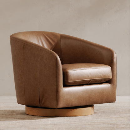 Oscy Leather Swivel Chair Tan