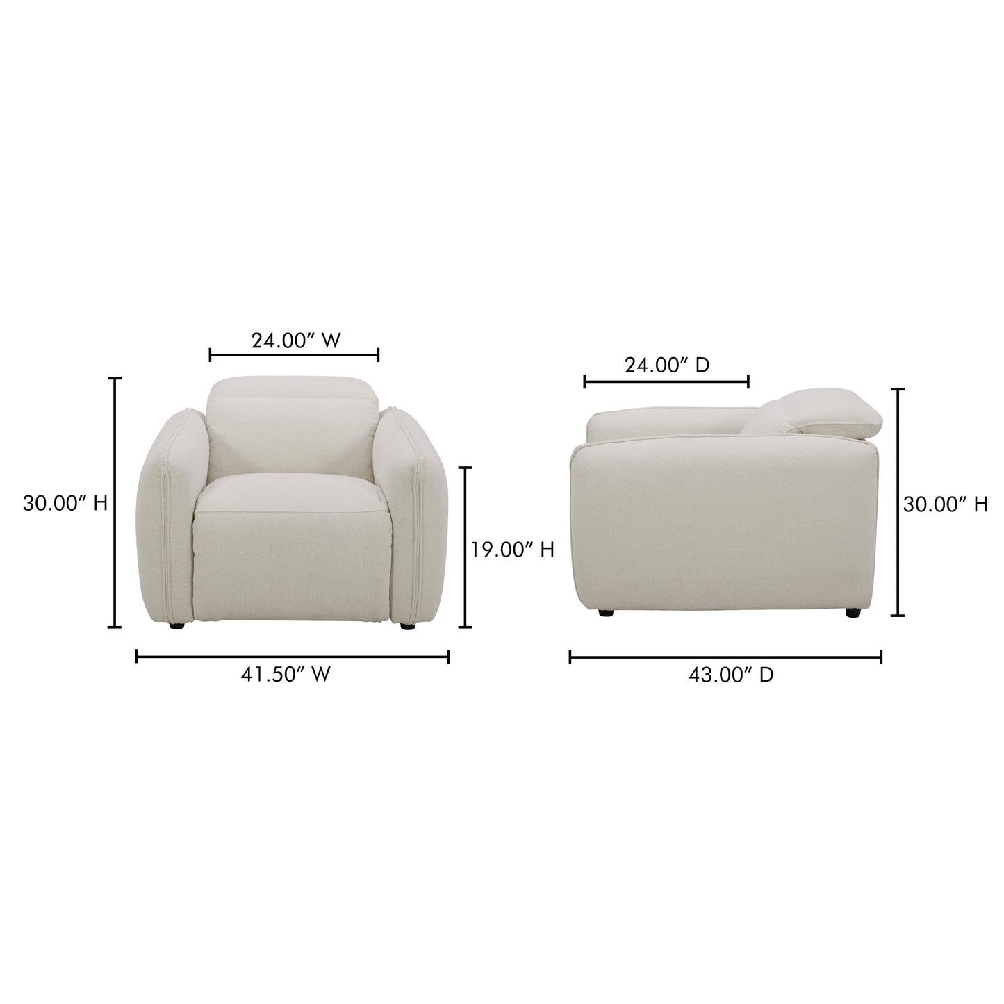 Eli Power Recliner Chair Warm White by Moe's Home