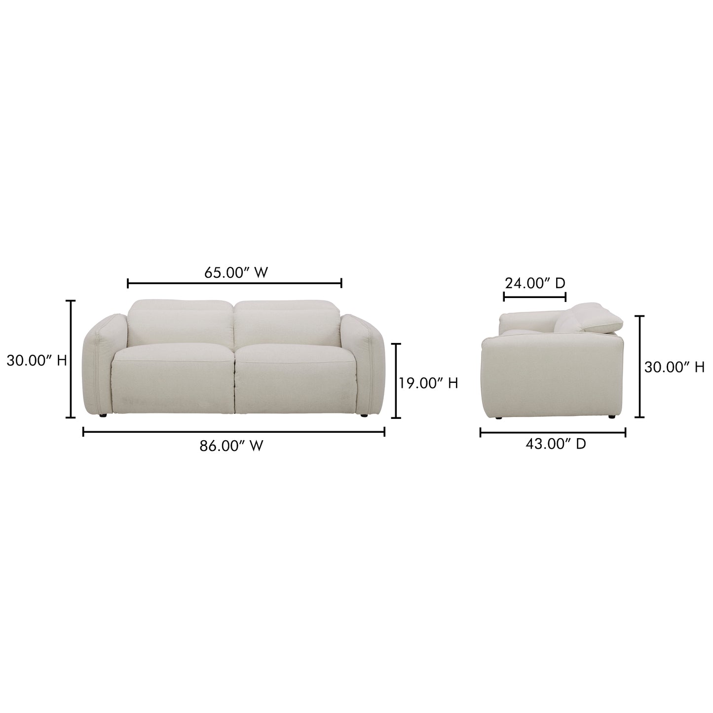 Eli Power Recliner Sofa Warm White by Moe's Home