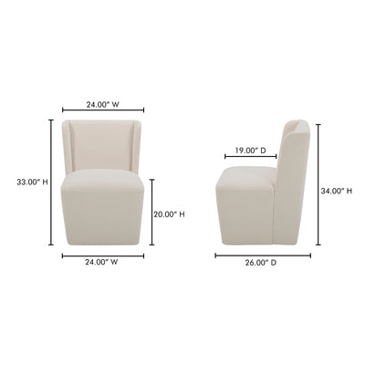 Cormac Rolling Dining Chair Cream by Moe's Home