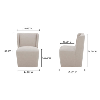 Cormac Rolling Dining Chair Warm Sand by Moe's Home