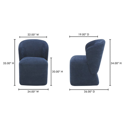 Larson Rolling Dining Chair Navy Blue by Moe's Home