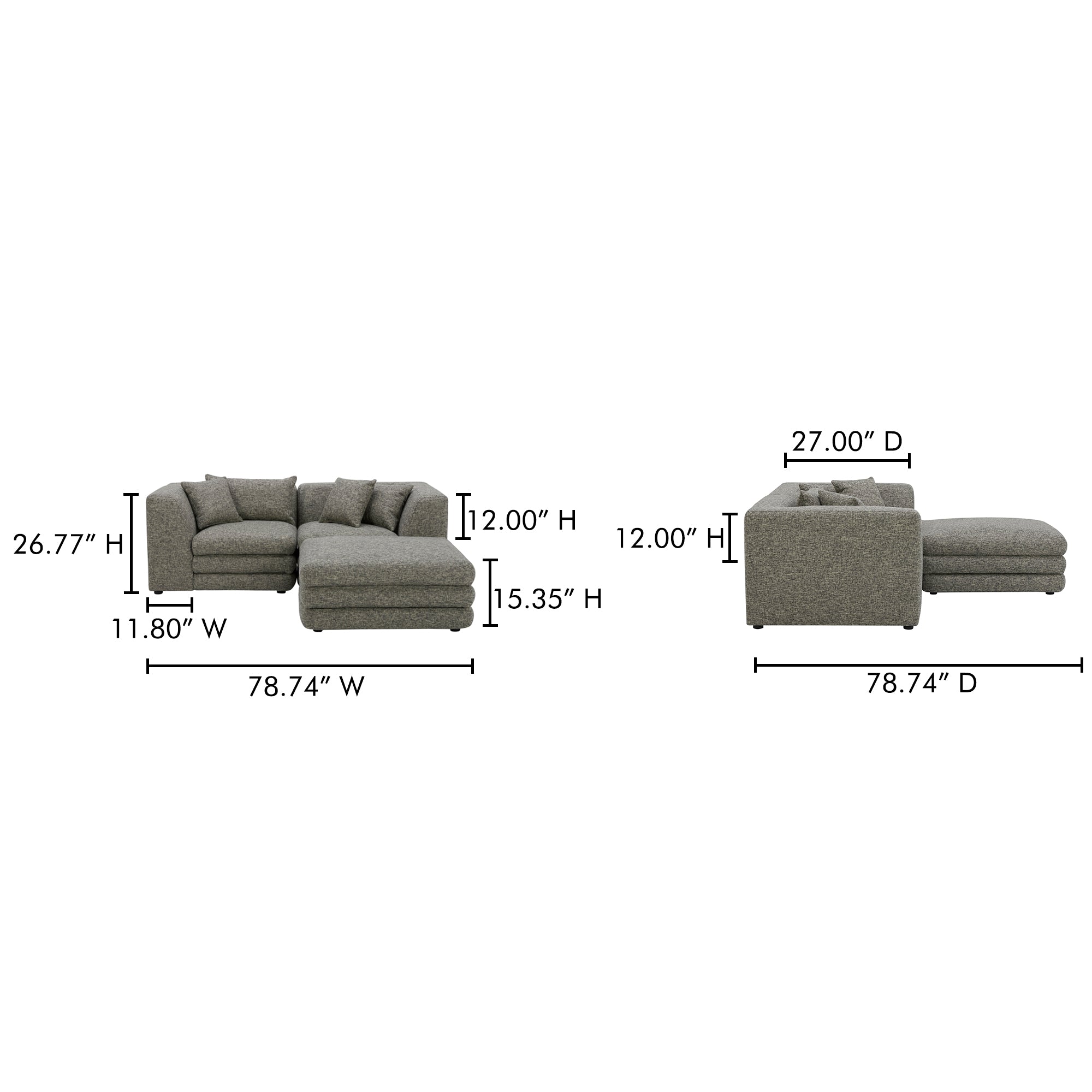 Lowtide Nook Modular Sectional Stone Tweed