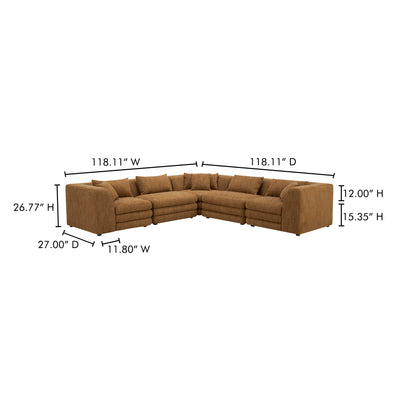 Lowtide Classic L-Shaped Modular Sectional Amber Glow by Moe's Home