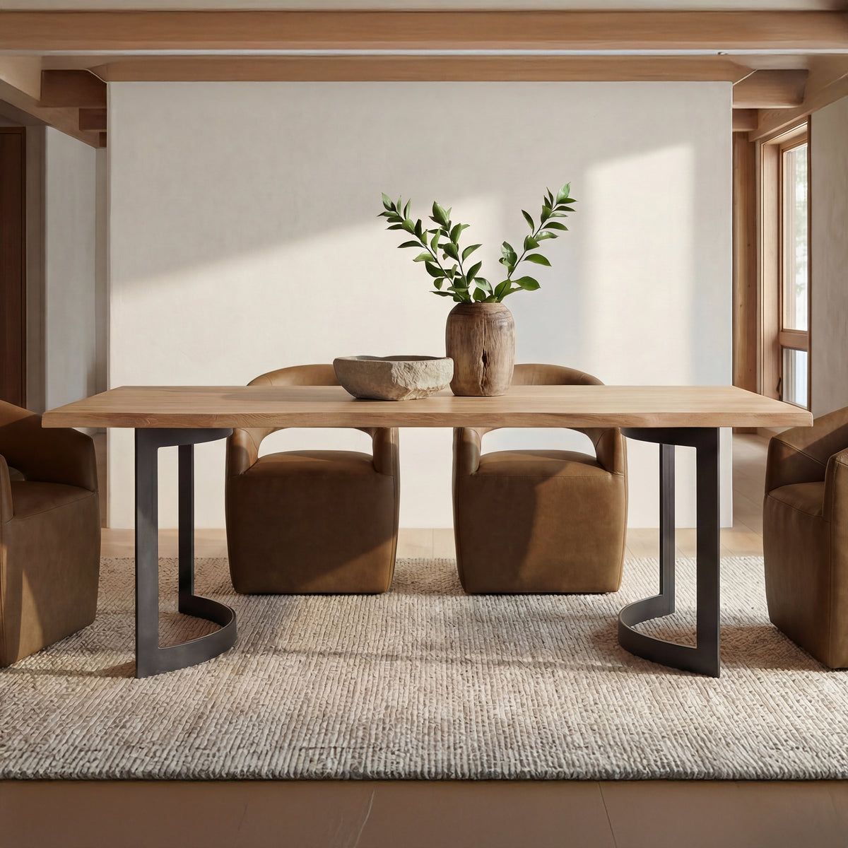 Barrow Rolling Dining Chair Tan Leather by Moe's Home