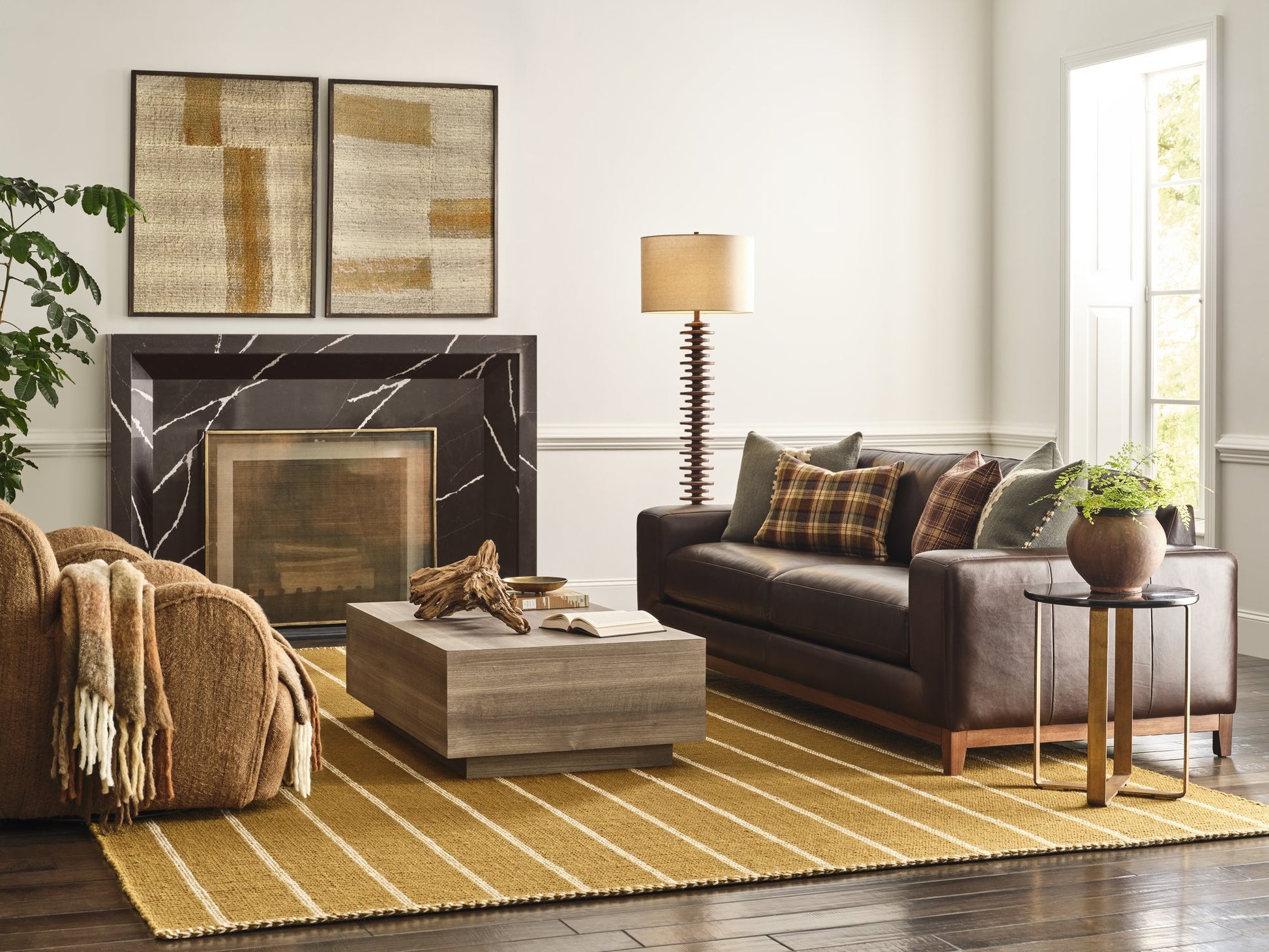BRONTE leather sofa lifestyle side view — Sequoia Anthracite