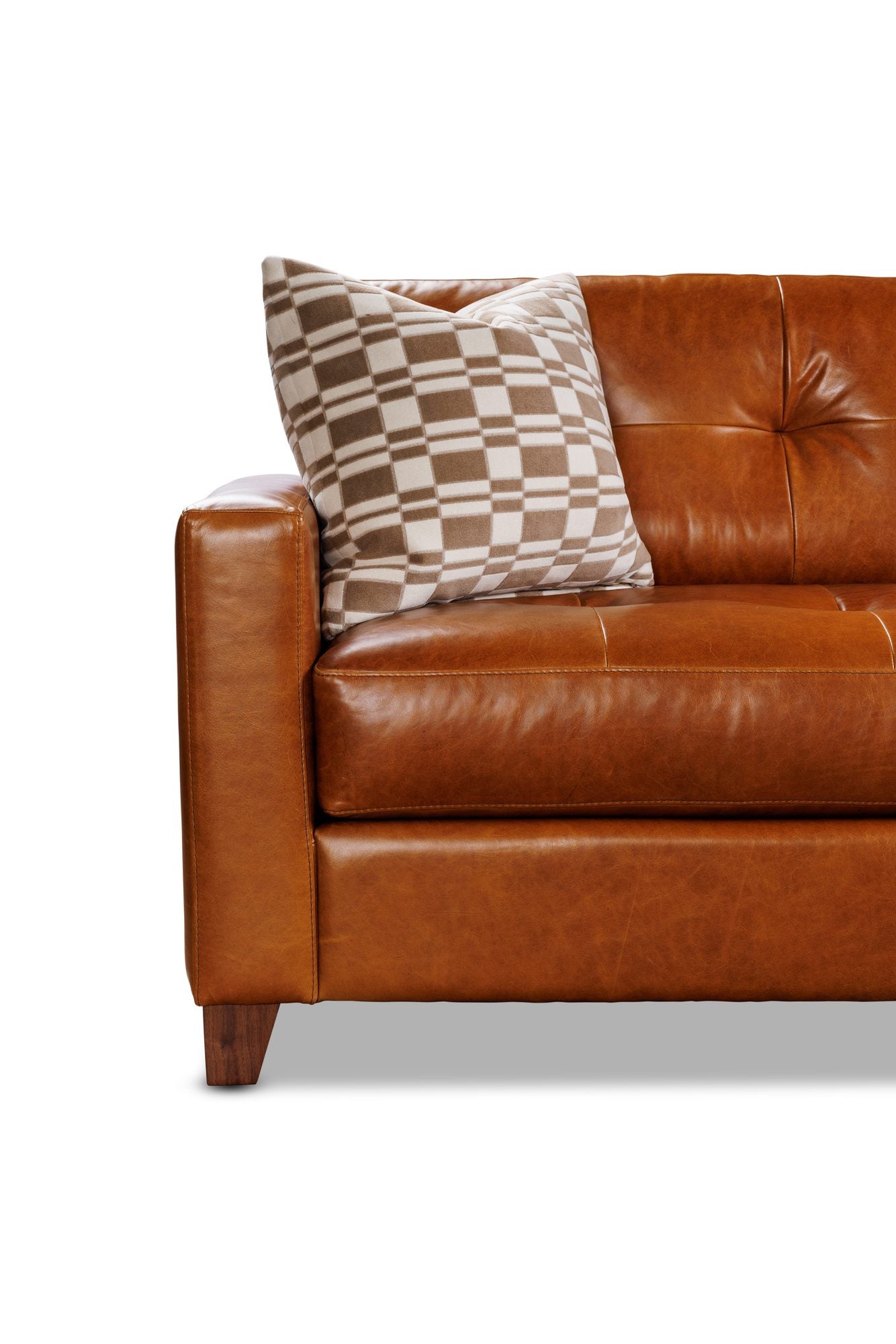 HAYDEN leather detail — track arm and tufted back