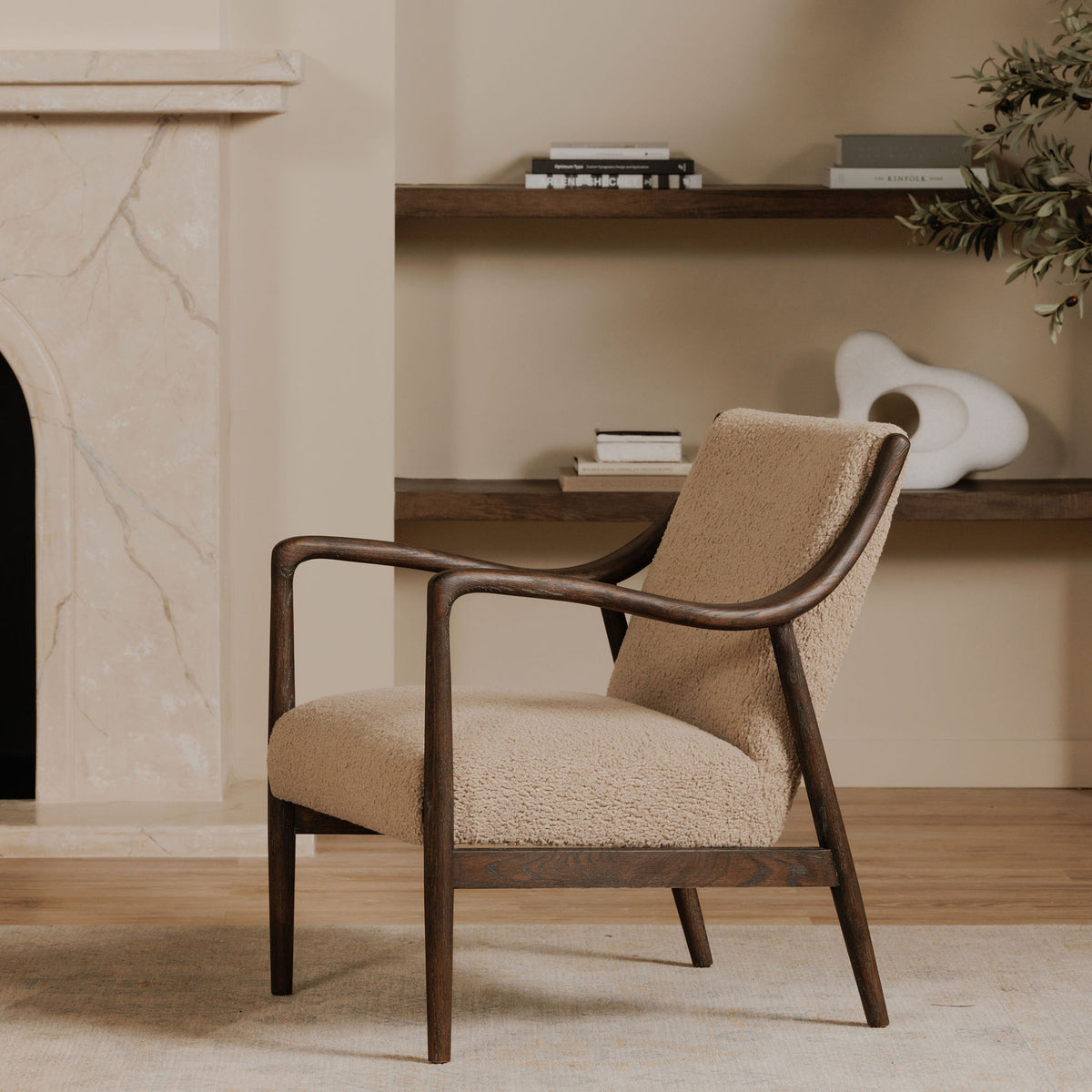 Yates Accent Chair Beige Faux Shearling by Moe's Home