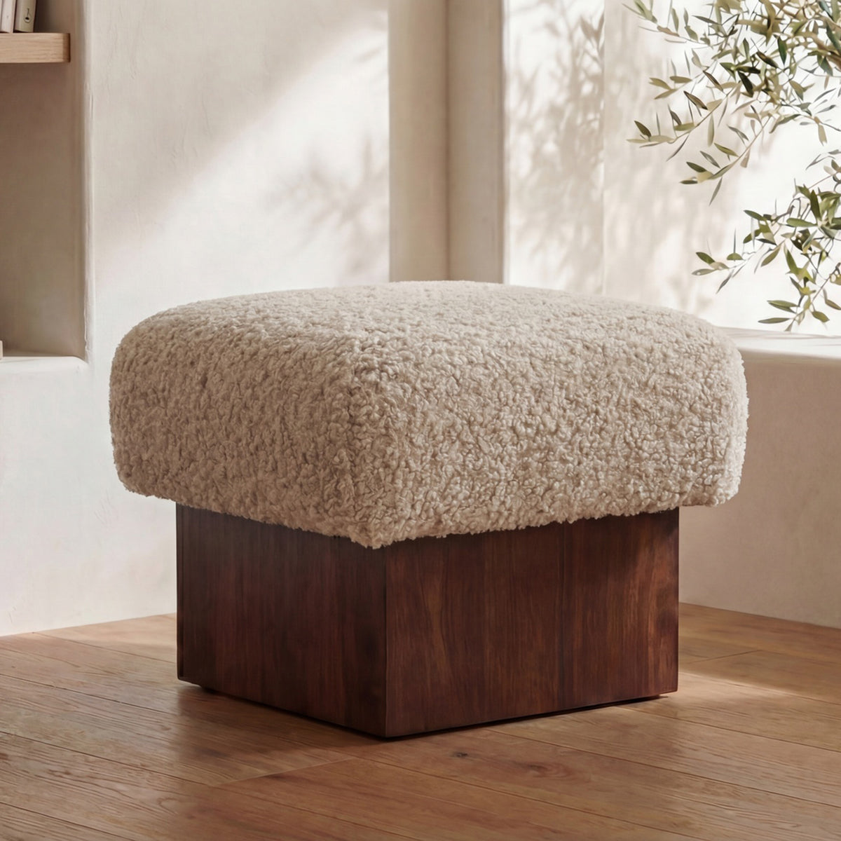 Serge Ottoman Cream Faux Shearling by Moe's Home
