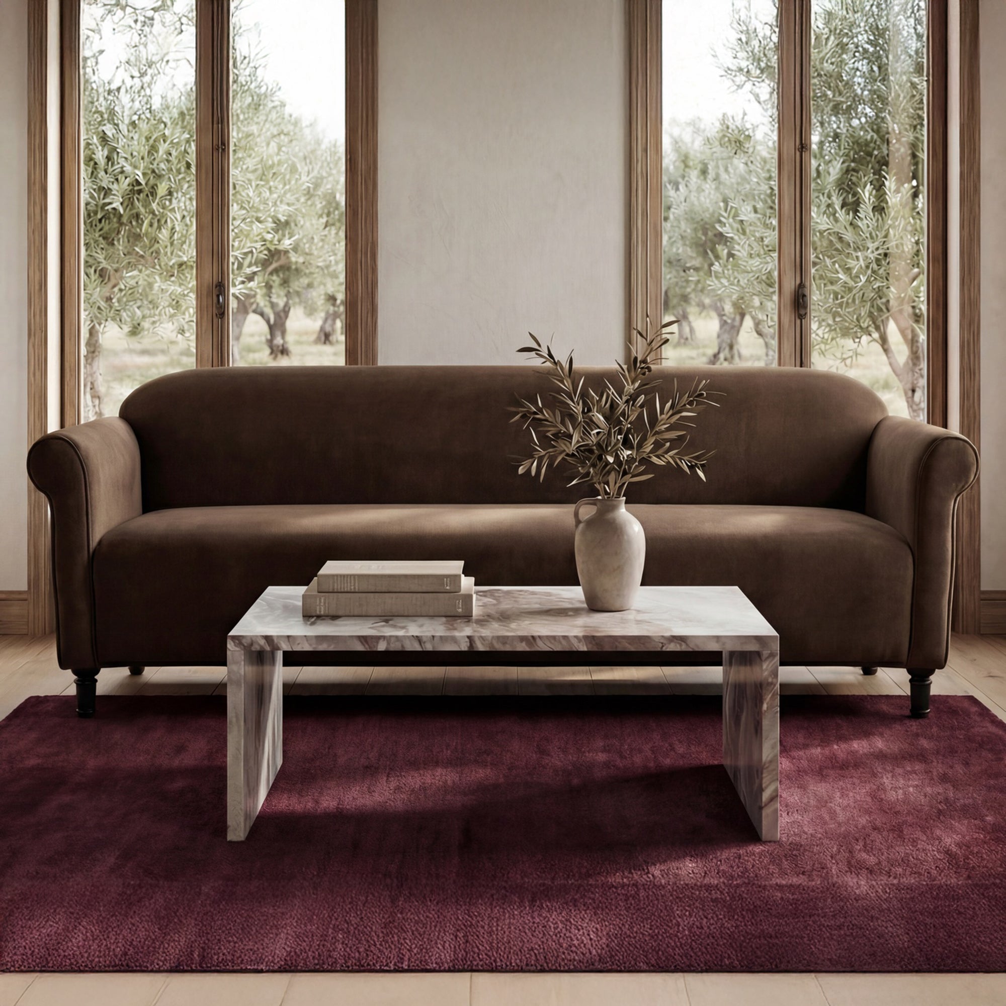 Harmony Sofa Dark Brown Faux Mohair by Moe's Home