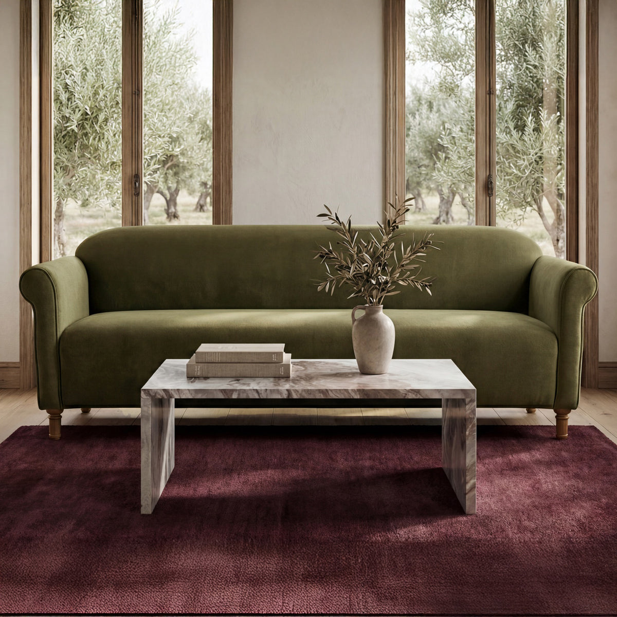 Harmony Sofa Dark Green Faux Mohair by Moe's Home
