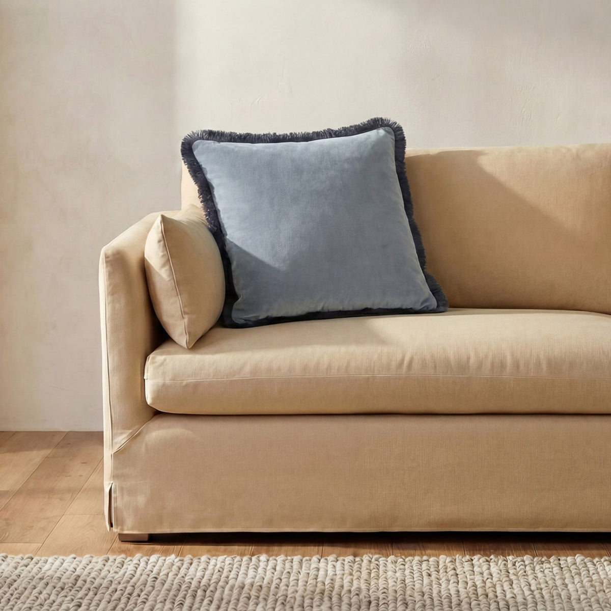 Yasmin Square Cushion Light Blue Faux Mohair by Moe's Home