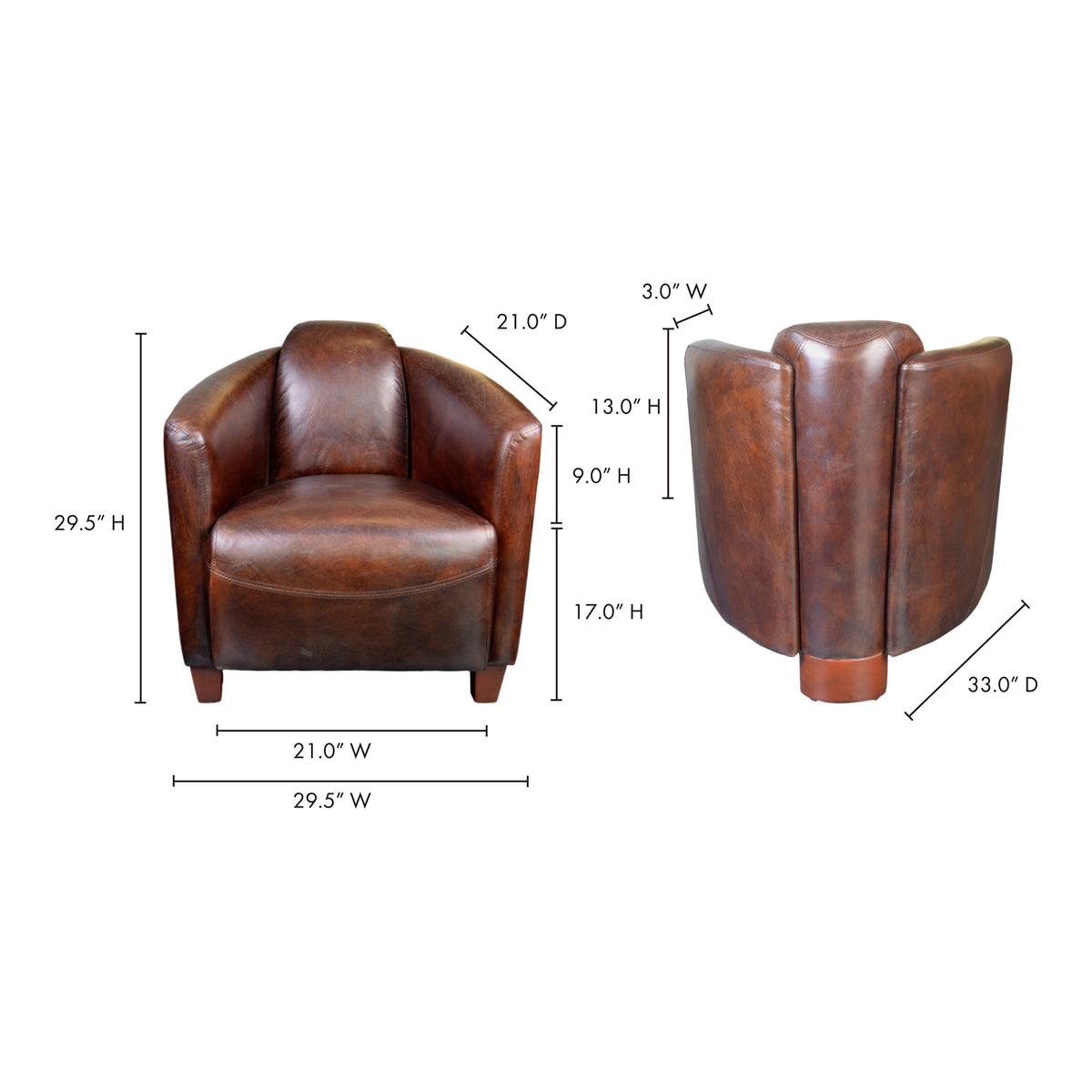 Salzburg Club Chair Dark Brown Leather by Moe's Home