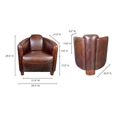 Salzburg Club Chair Dark Brown Leather by Moe's Home