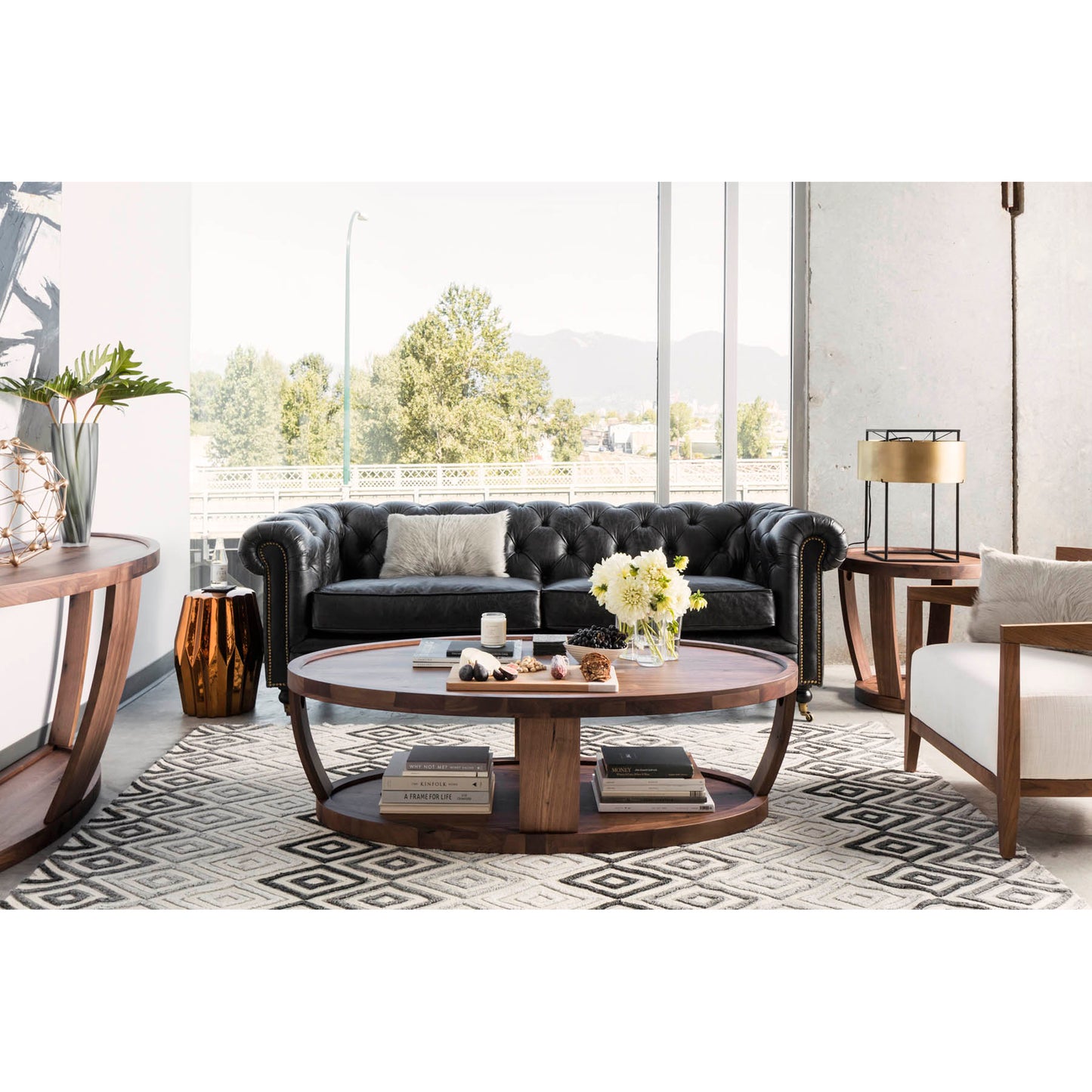 Birmingham Sofa Black Leather by Moe's Home