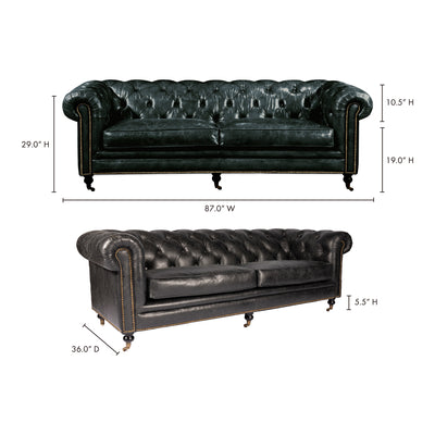 Birmingham Sofa Black Leather by Moe's Home