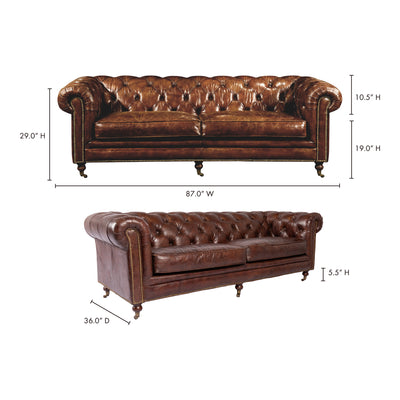 Birmingham Sofa Dark Brown Leather by Moe's Home