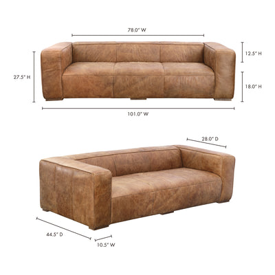 Bolton Sofa Open Road Brown Leather by Moe's Home