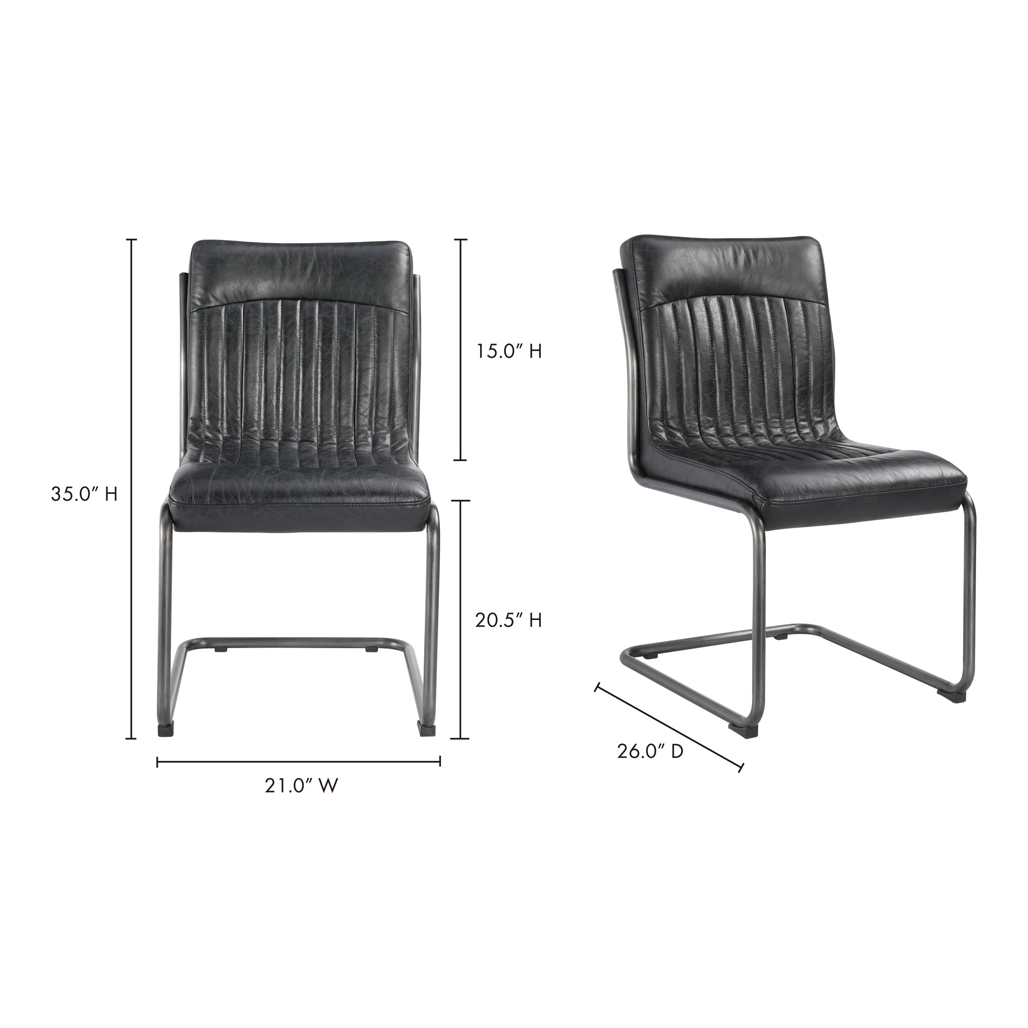 Ansel Dining Chair Onyx Black Leather - Set Of Two