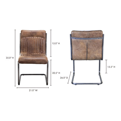 Ansel Dining Chair Grazed Brown Leather - Set Of Two by Moe's Home