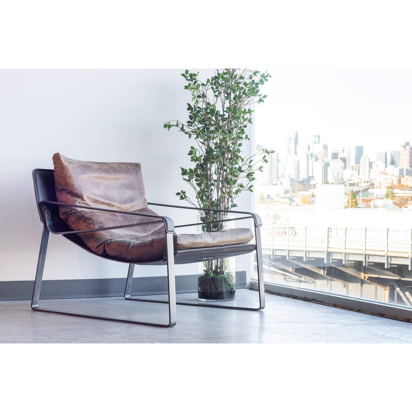 Connor Club Chair Open Road Brown Leather by Moe's Home