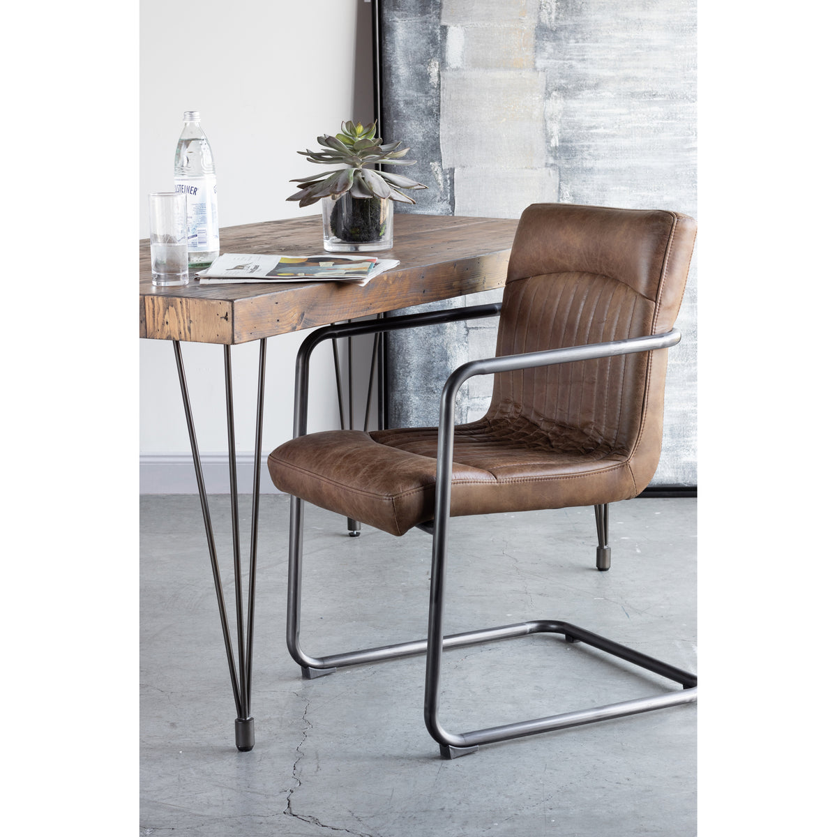 Ansel Arm Chair Grazed Brown Leather - Set Of Two by Moe's Home