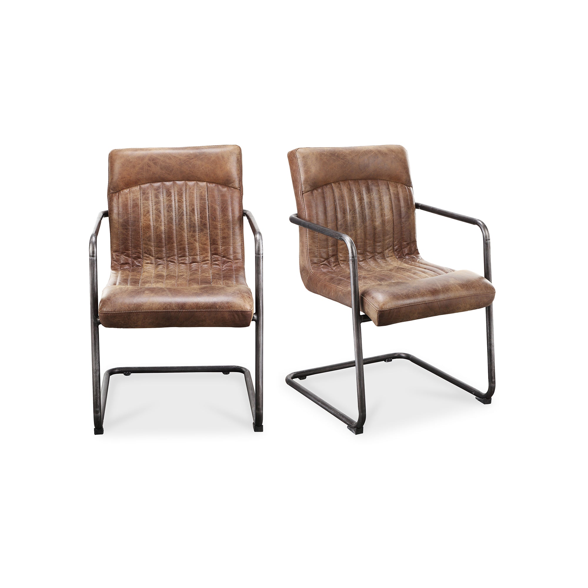 Ansel Arm Chair Grazed Brown Leather - Set Of Two by Moe's Home