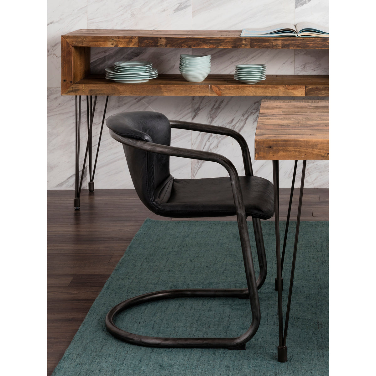 Freeman Dining Chair Onyx Black Leather - Set Of Two by Moe's Home